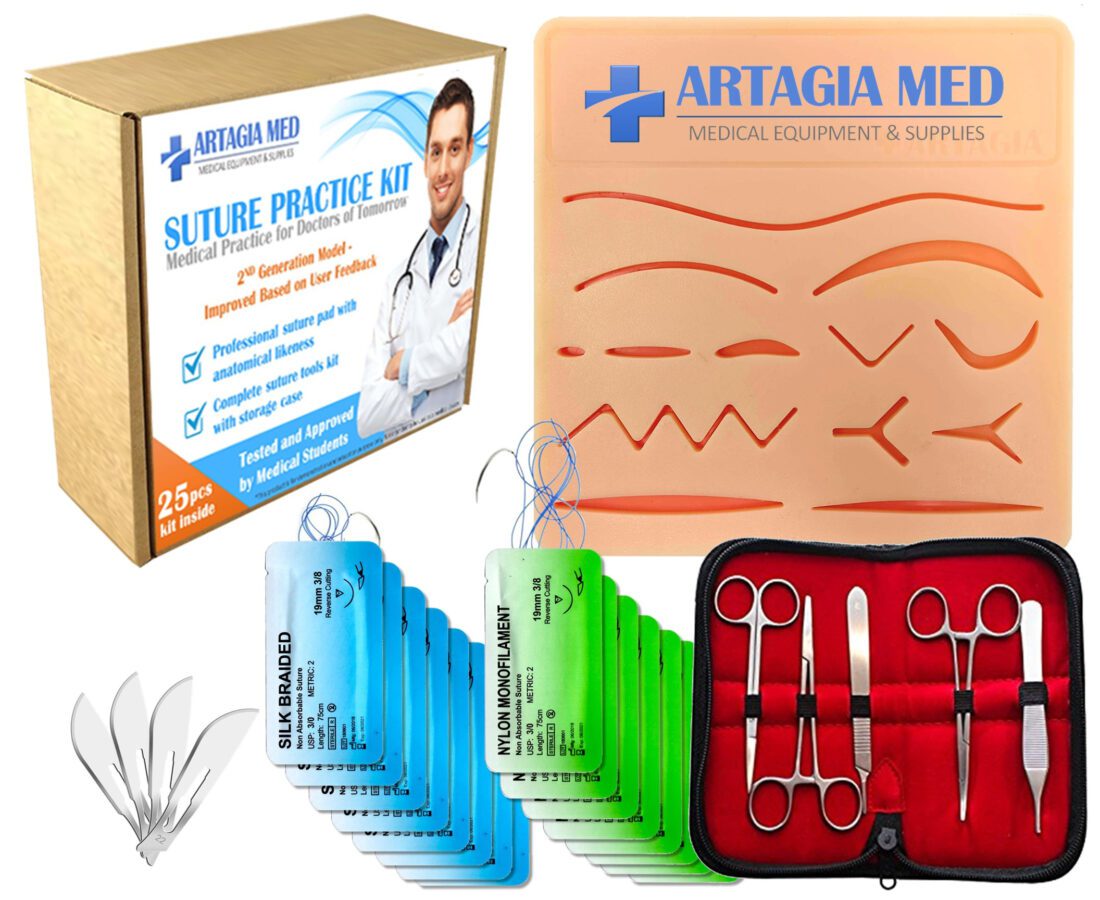 Suture Practice Kit for Medical Student, Complete Suture Practice Kit,  Suture Training Include Upgrade Suture Pad with 3 Layers and 14 Wounds with