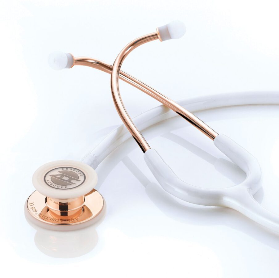 ADC Adscope 608 Premium Convertible Clinician Stethoscope with Tunable AFD Technology, for Adult and Pediatric Patients, Rose Gold/White