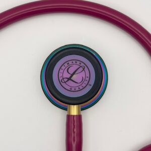 MIS-ENGRAVED 5806 3M Littmann Classic III Monitoring Stethoscope, Raspberry and Rainbow (27″), 5806-MIS3
