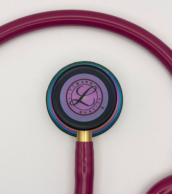 MIS-ENGRAVED 5806 3M Littmann Classic III Monitoring Stethoscope, Raspberry and Rainbow (27″), 5806-MIS3