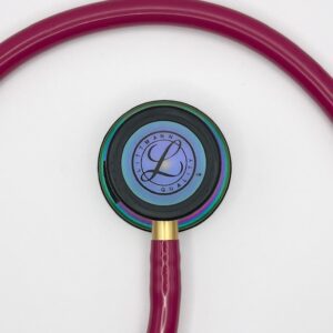 MIS-ENGRAVED 5806 3M Littmann Classic III Monitoring Stethoscope, Raspberry and Rainbow (27″), 5806-MIS1