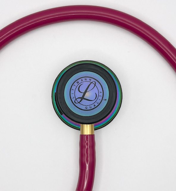 MIS-ENGRAVED 5806 3M Littmann Classic III Monitoring Stethoscope, Raspberry and Rainbow (27″), 5806-MIS1