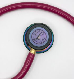 MIS-ENGRAVED 5806 3M Littmann Classic III Monitoring Stethoscope, Raspberry and Rainbow (27″), 5806-MIS2