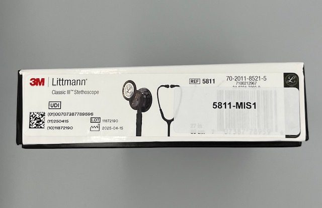 MIS-ENGRAVED 5811 3M Littmann Classic III Monitoring Stethoscope, Black and Smoke (27″), 5811-MIS1 - Image 3