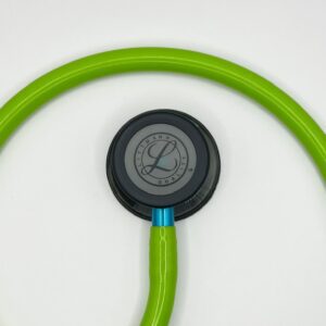 MIS-ENGRAVED 5875 3M Littmann Classic III Monitoring Stethoscope, Lime Green and Smoke w/Blue Stem (27″), 5875-MIS1