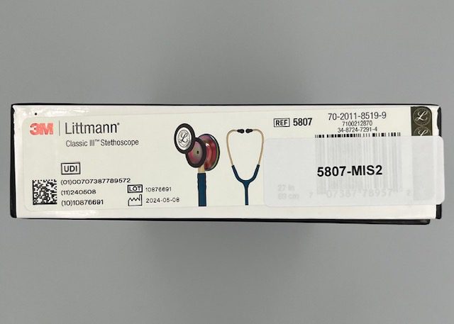 MIS-ENGRAVED 5807 3M Littmann Classic III Monitoring Stethoscope, Caribbean Blue and Rainbow (27″), 5807-MIS2 - Image 3