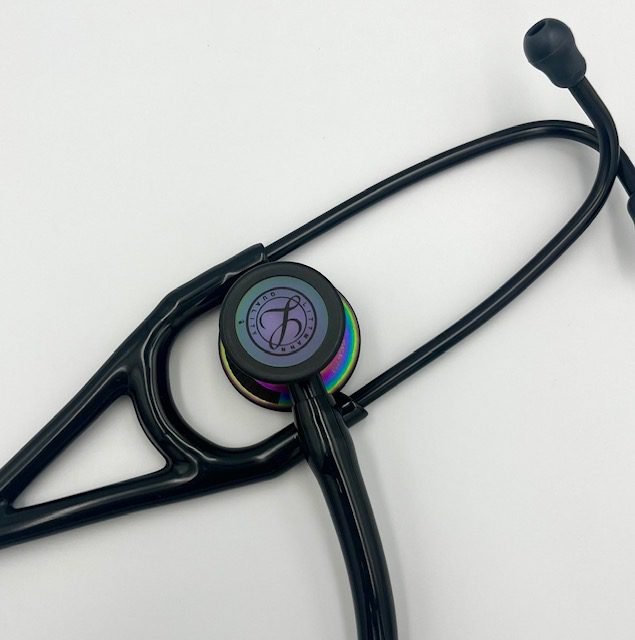MIS-ENGRAVED 6165 3M Littmann Cardiology IV Diagnostic Stethoscope, Black and Rainbow (27″), 6165-MIS1