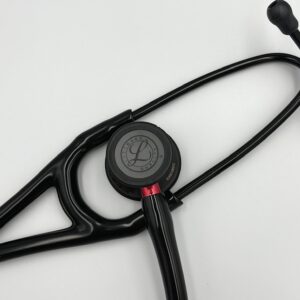MIS-ENGRAVED 6200 3M Littmann Cardiology IV Diagnostic Stethoscope, Black and Black w/Red Stem (27″), 6200-MIS1