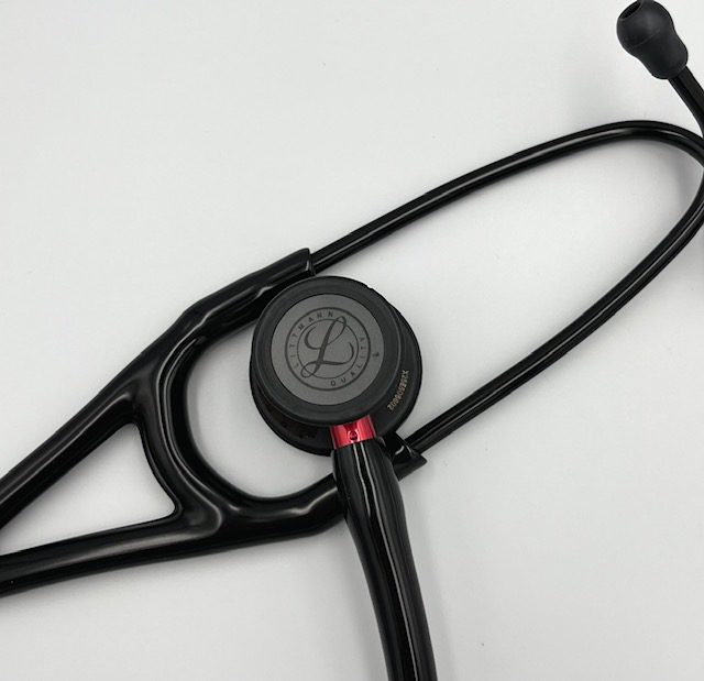 MIS-ENGRAVED 6200 3M Littmann Cardiology IV Diagnostic Stethoscope, Black and Black w/Red Stem (27″), 6200-MIS1