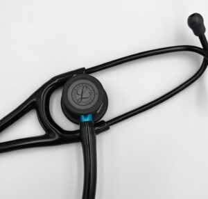 Mis-Engraved 6201 3M Littmann Cardiology IV Diagnostic Stethoscope, Black and Black w/Blue Stem (27″), 6201-MIS1