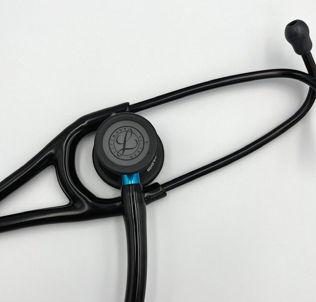 MIS-ENGRAVED 6201 3M Littmann Cardiology IV Diagnostic Stethoscope, Black and Black w/Blue Stem (27″), 6201-MIS1