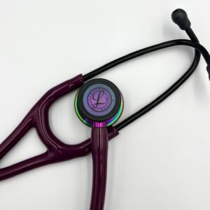MIS-ENGRAVED 6205 3M Littmann Cardiology IV Diagnostic Stethoscope, Plum and Rainbow-Finish w/Violet Stem (27″), 6205-MIS1