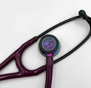 MIS-ENGRAVED 6205 3M Littmann Cardiology IV Diagnostic Stethoscope, Plum and Rainbow-Finish w/Violet Stem (27″), 6205-MIS2