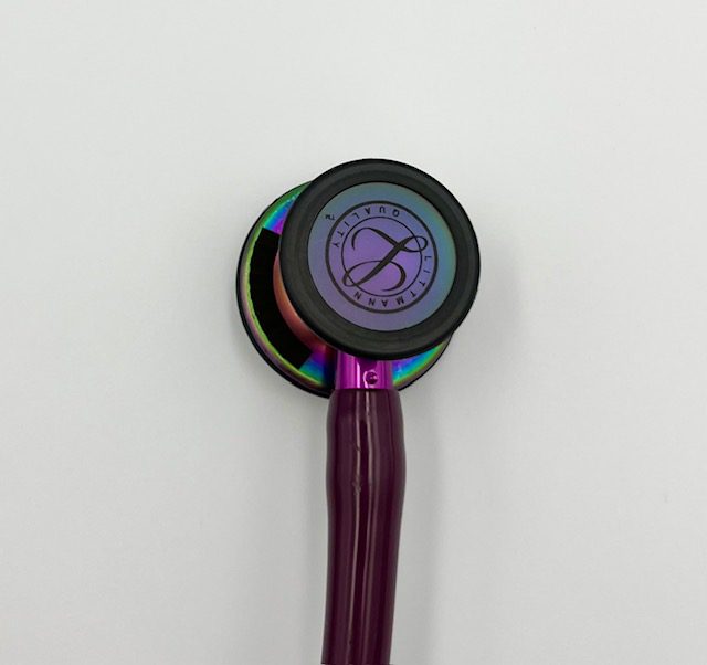 MIS-ENGRAVED 6205 3M Littmann Cardiology IV Diagnostic Stethoscope, Plum and Rainbow-Finish w/Violet Stem (27″), 6205-MIS2 - Image 2
