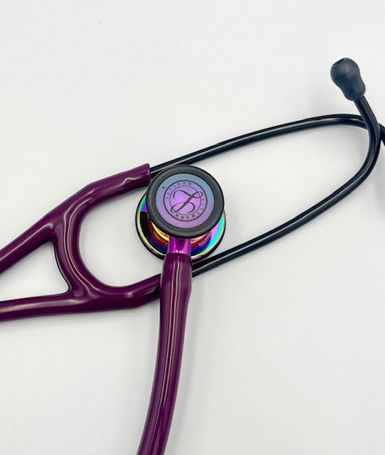 MIS-ENGRAVED 6239 3M Littmann Cardiology IV Diagnostic Stethoscope, Plum and High Polish Rainbow w/Violet (27″), 6239-MIS1