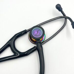 MIS-ENGRAVED 6240 3M Littmann Cardiology IV Diagnostic Stethoscope, Black and High-polish rainbow w/ Black Stem (27″), 6240-MIS1