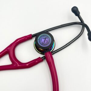 MIS-ENGRAVED 6241 3M Littmann Cardiology IV Diagnostic Stethoscope, Raspberry and High-Polish Rainbow w/ Smoke Stem (27″), 6241-MIS3